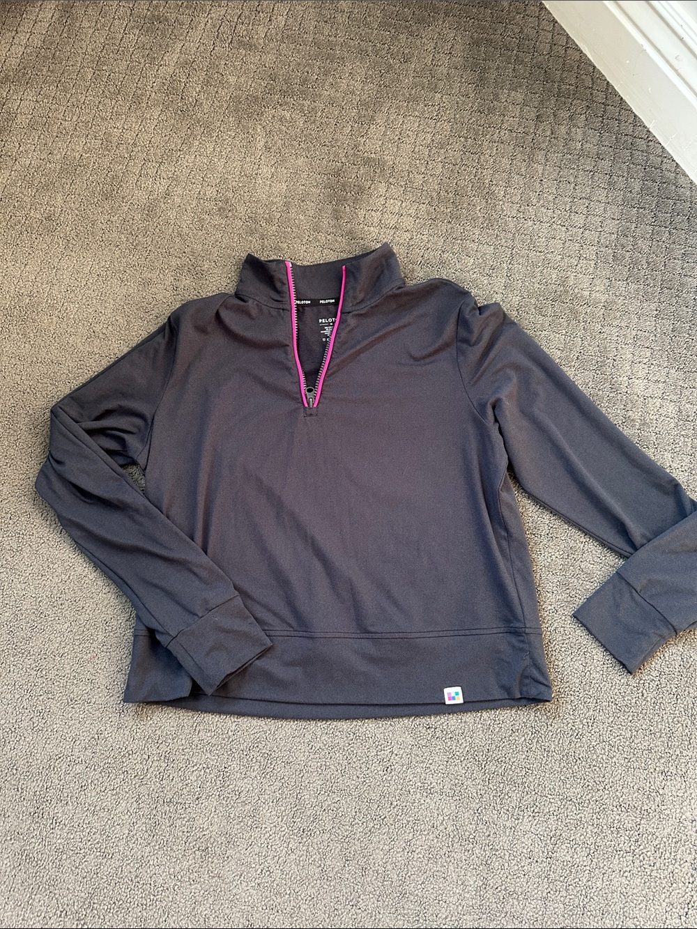Peloton Black Quarter-Zip Pullover with Pink Trim